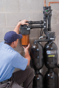 Service Technician Inspecting Water Softener